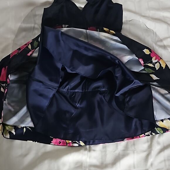 XSCAPE Women's Floral SideMesh Cutout Tutu Mini Dress 12 Navy Blue, Pink - Picture 10 of 16